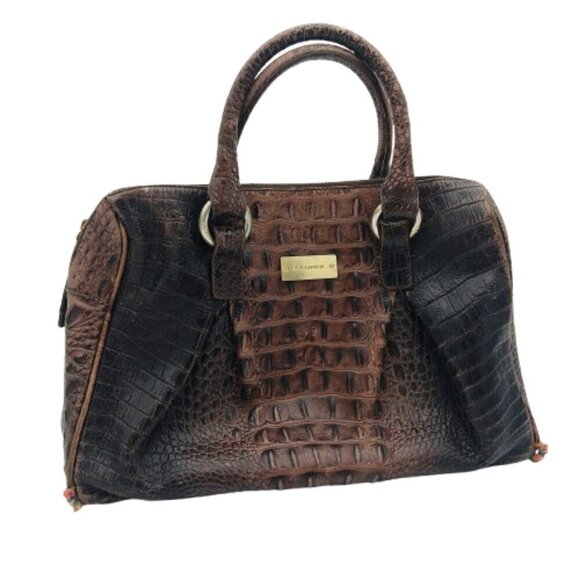 Brahmin Mitch Satchel Cocoa Melbourne Leather Crocodile Purse Handbag Vintage